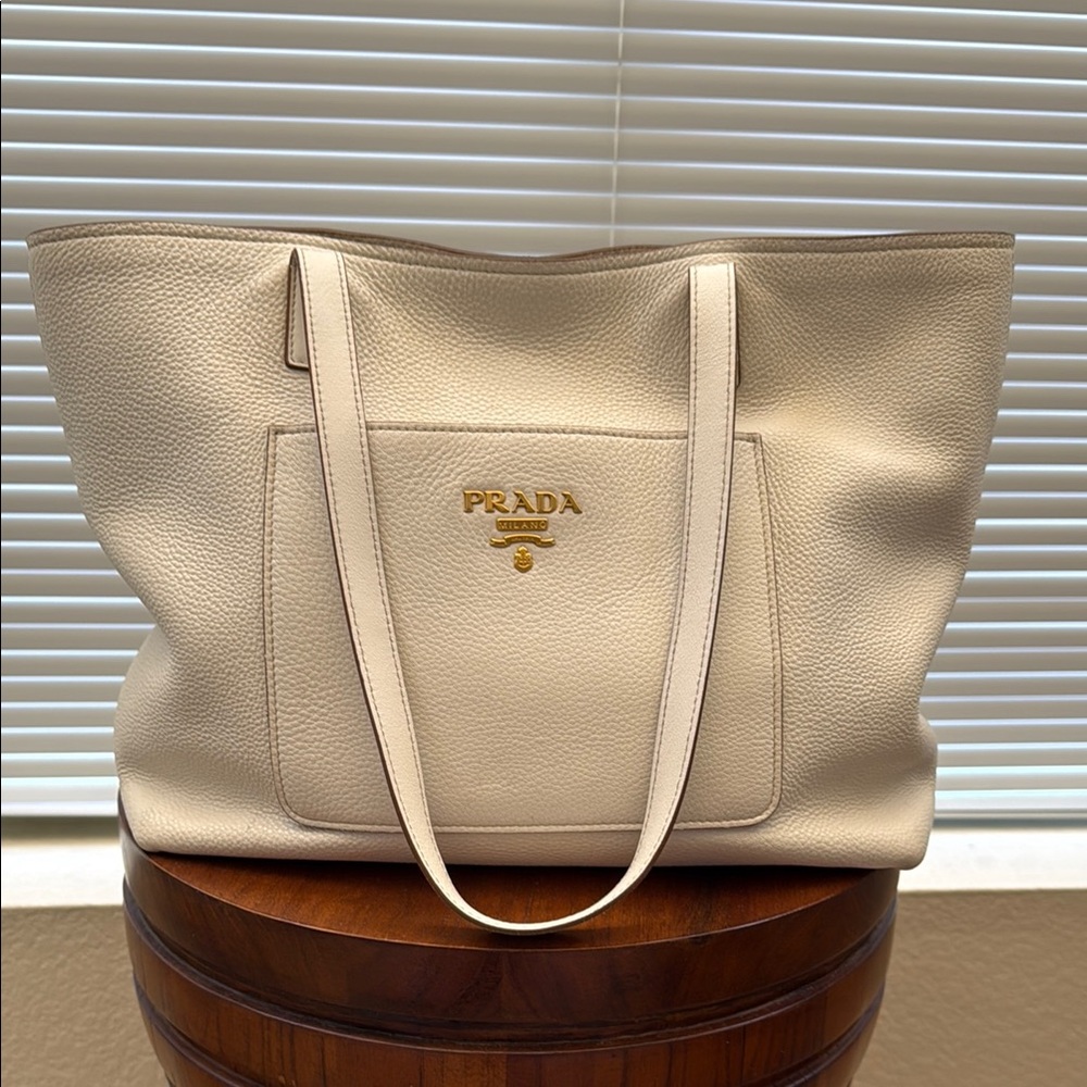 Prada White Leather Tote Bag